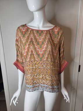 Anthropologie Blank London Multicolor Short Sleeve Women's Top Tribal Pattern